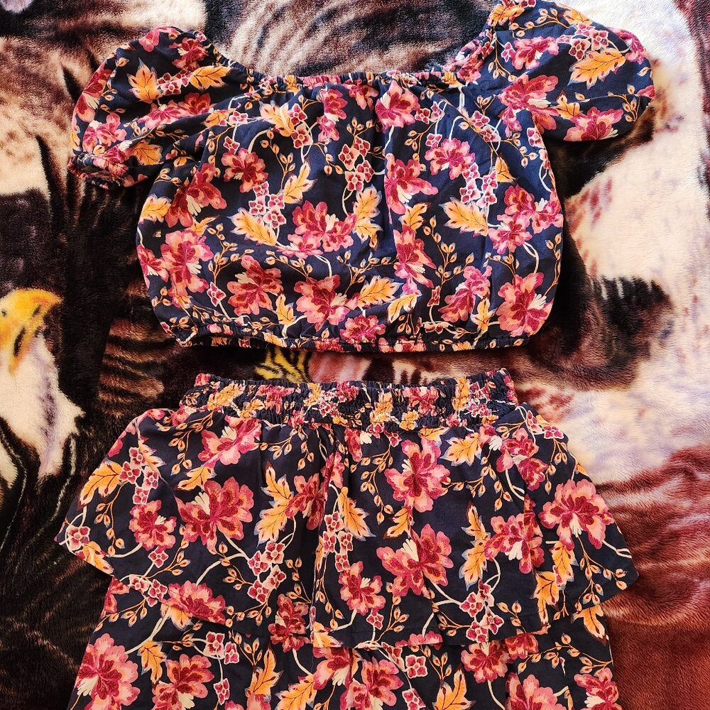 Old Navy Printed Cropped Puff-Sleeve Top & Tiered Skirt Set for Girls Size 12